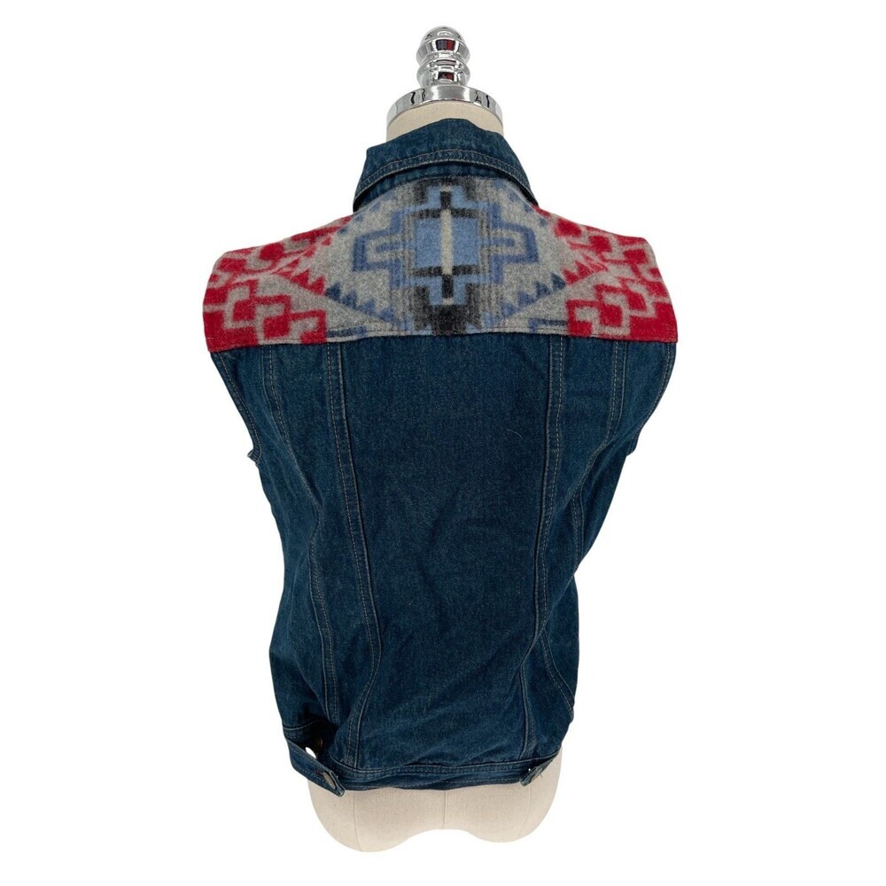 Pendleton Vest Size Small Women's Blue Denim Shell Cotton Red Yokes Wool - Picture 2 of 7